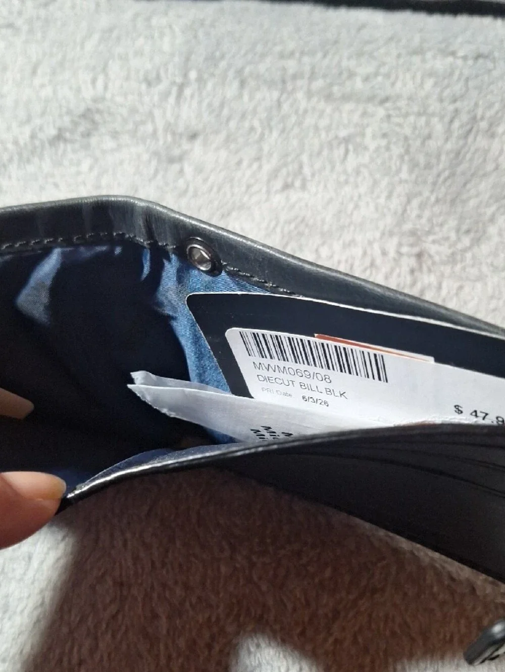 NWT Harley-Davidson Black Leather Bi-Fold Card Holder with Snap Strap